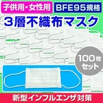 【子供用マスク】新型インフルエンザ対策3層不織布マスク 100枚セット（50枚入り×2） 
